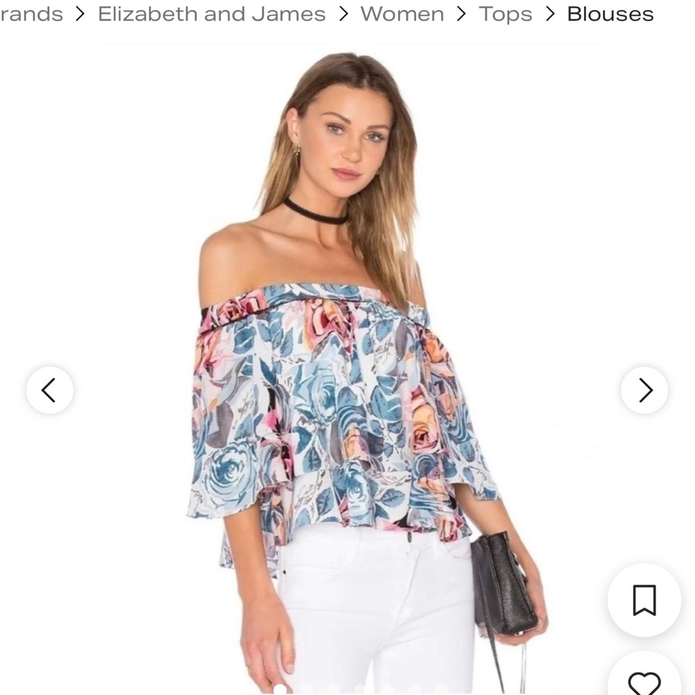 Elizabeth and James Floral Off-Shoulder Top in Blue, Pink & Cream